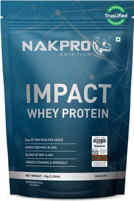 Nakpro Impact Whey Protein Isolate & Concentrate, 24g Protein, Trustified Certified Whey Protein(1 kg, Mango)