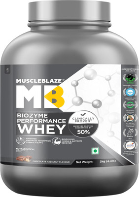 MUSCLEBLAZE Biozyme Performance Whey Protein Powder, 25g Protein Per Scoop Whey Protein(2 kg, Chocolate Hazelnut)