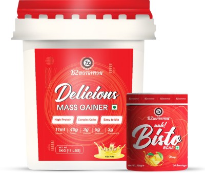 B2 Nutrition Delicious Mass Gainer-5Kg & BCAA( Mango) Combo Pack Weight Gainers/Mass Gainers(5250 g, Kesar Kaju Pista)