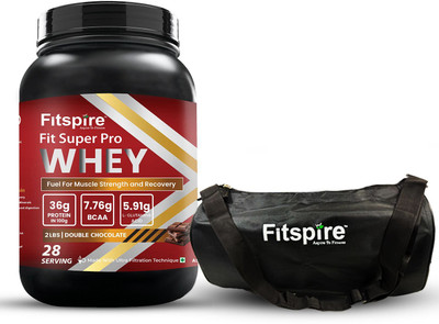 Fitspire Super Pro Protein_Box with Gym Bag |�36g Protein per 100g Serving Whey Protein(907 g, Double Chocolate)