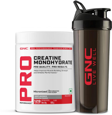 GNC Creatine Monohydrate With Black Shaker (750ml) Creatine(400 g, Unflavoured)