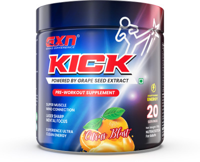 GREENEX NUTRITION Kick Pre-Workout Supplement | Powered by Grape Seed Extract | No Caffeine Crash Pre Workout(100 g, Citrus Blast)