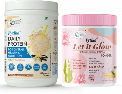 FYTIKA HEALTHCARE PRODUCTS Fytika Daily Protein Powder Vanilla Flavour & Let it Glow Pineapple - 400G, 200G Protein Blends(600 g, Vanilla)