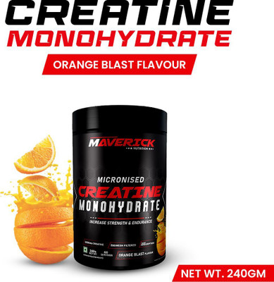 MAVERICK NUTRITION Micronised Creatine Monohydrate, 60 Servings | Increase Strenth & Endurance Creatine(240 g, Orange Blast)