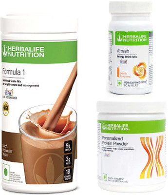 HERBALIFE Formula -1 Shake Chocolate With Protein Powder 200 Gram & Afresh Peach Flavor Plant-Based Protein(750 g, Vanilla)