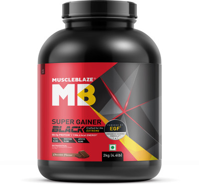 MUSCLEBLAZE Super Gainer Black with EGF™, for Muscle Gain Weight Gainers/Mass Gainers(2 kg, Chocolate)