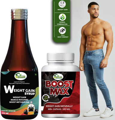 Fasczo Max Weight Gain Capsule [30] & Weight Gain Syrup Combo Pack For Lean Muscles Weight Gainers/Mass Gainers(30 Capsules, No Flavour)