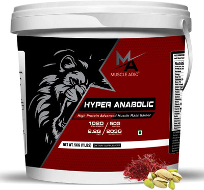 MUSCLEADIC Hyper Anabolic High Protein Advanced Muscle Mass Gainer 11lbs Weight Gainers/Mass Gainers(5 kg, KESAR PISTA) MUSCLEADIC Hyper Anabolic High Protein Advanced Muscle Mass Gainer 11lbs Weight Gainers/Mass Gainers(5 kg, KESAR PISTA)