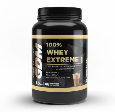 gdm nutraceuticals llp Whey Extreme with Isolate, Hydrolyzed and Concentrate and 5.5g BCAA - Whey Protein(1.5 kg, Coffee)
