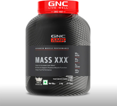 GNC AMP Amplified Mass XXX with Branched Chain Amino Acids & Creatine Weight Gainers/Mass Gainers(2 kg, Vanilla)