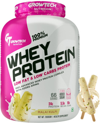 Growtech 66 Servings 24G Protein Per Scoop 10G Eaa 5.5G Bcaa Low Fat & Low Carb Protein Whey Protein(2 kg, Malai Kulfi)
