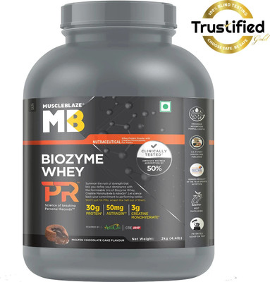 MUSCLEBLAZE Biozyme Whey PR with Creatine Monohydrate & AstraGin Whey Protein(2 kg, Molten Chocolate Cake)