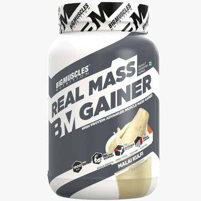 BIGMUSCLES NUTRITION Real Mass Gainer | High Protein Muscles Mass Gainer | Added BCAA, Glutamine Weight Gainers/Mass Gainers(1 kg, Malai Kulfi)