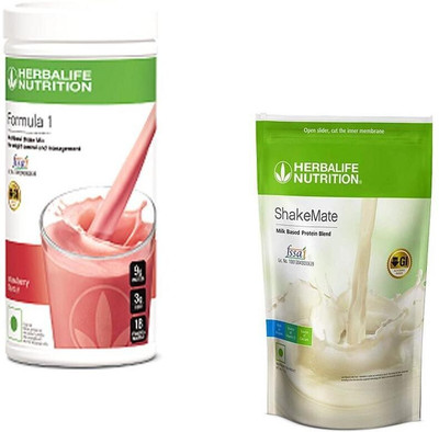HERBALIFE Formula 1 Nutritional Shake - Strawberry Flavor With Shake Mate Milk Powder Plant-Based Protein(1000 g, Strawberry)
