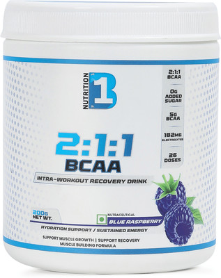 B1 NUTRITION B1 2:1:1 BCAA,Intra -Workout Recovery Drink, 26 Doses BCAA(200 g, Blue Rasberry)