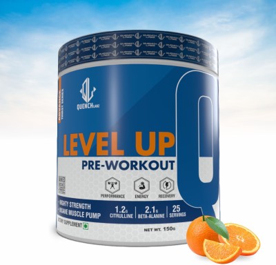 QUENCHLABZ Level up Pre-Workout 150 gm |Citrulline 1.2g|Beta-Alanine 2.1g| Pre Workout(150 g, Orange)