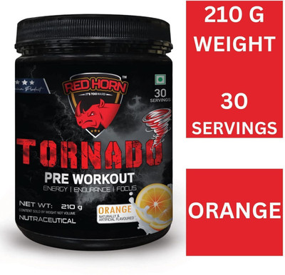 red horn Tornado Newly Launched Supplement Powder for Energy & Focus |30 servings Pre Workout(210 g, Orange)
