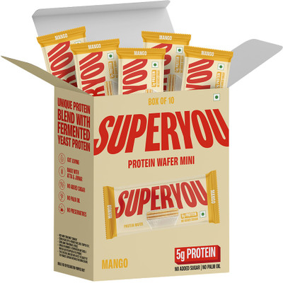 SUPERYOU 5g Protein Wafer Mini Bars (Pack of 10)| Made with Atta & Jowar | No Added Sugar Protein Bars(200 g, Mango)
