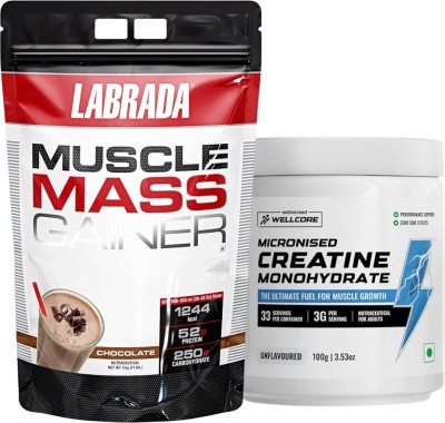 Labrada nutrition Muscle Mass Gainer Powder Chocolate, 11 lbs, 5000 gram with Creatine 100 gm Weight Gainers/Mass Gainers(5 kg, 100 g, Chocolate, Unflavoured)