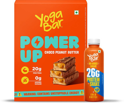 Yogabar 20g Protein | Healthy Snacks | Cold Coffee Protein Shake | 5 Power Up Protein Bars(350 g, Chocolate Peanut Butter)