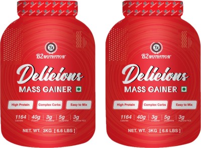 B2 Nutrition Delicious Mass Gainer(Strawberry-3Kg) Pack of 2 Weight Gainers/Mass Gainers(6000 g, Strawberry)