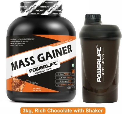 POWERLIFT for Muscle with Shaker Weight Gainers/Mass Gainers(3 kg, Rich Chocolate)