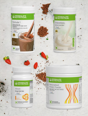 HERBALIFE F1 SHAKE MIX-CHOCOLATE,PEACH,SHAKEMATE AND PP-200GM (PACK OF 4) Protein Shake(1250 g, CHOCOLATE, PEACH)