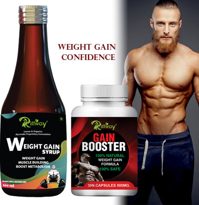Riffway Booster Weight Gainer/Builds Body Weight Gain Capsule & Weight Gain Syrup Combo Weight Gainers/Mass Gainers(200.31 ml, No Flavour)
