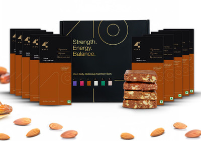 4 DEGREES OF U Dark Chocolate Nutrition Bar ( Pack Of 10 )| 12g Protein, 10g Fiber, Cal | Nutrition Bars(630 g, Dark Chocolate)