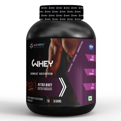 BIOMOLDS GMP Certified | 25g Protein | 3g Creatine | 5g BCAA | Rosehip Extract, Nitra Whey Protein(2 kg, Dutch Chocolate)