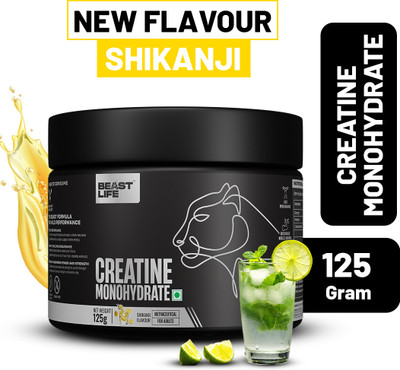BeastLife Super Micronized Creatine Monohydrate | NABL Lab Tested | 100% Pure Creatine(125 g, Shikanji)