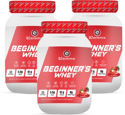 B2 Nutrition Bignners Whey Protein-1Kg Pack of 3 Whey Protein(3000 g, Strawberry)