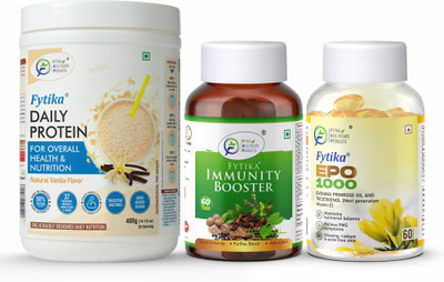 FYTIKA HEALTHCARE PRODUCTS FYTIKA Daily Protein, Vanilla-400G + Immunity Booster-60 Tabs + EPO 1000-60 Caps Protein Blends(20 g, Vanilla) FYTIKA HEALTHCARE PRODUCTS FYTIKA Daily Protein, Vanilla-400G + Immunity Booster-60 Tabs + EPO 1000-60 Caps Protein Blends(20 g, Vanilla)