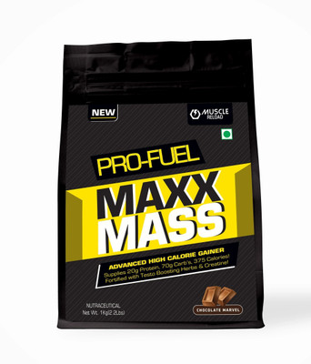 Muscle Reload Pro Fuel Max Mass Gainer | 20g Protein, 70g Carbs, 375 Cal Whey Protein(1 kg, Chocolate)