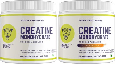 Muscle Asylum Creatine Monohydrate Powder Unflavored (83 ser) &Creatine Powder Orange (62 ser) Creatine(500 g, Orange, Unflavored)