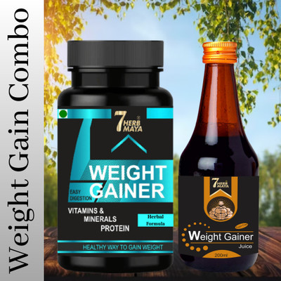 7Herbmaya Weight Gain Juice & Weight Gain Capsule Combo For Men & Women | Mass Gainer Weight Gainers/Mass Gainers(200 ml, 60 Capsules, Na)