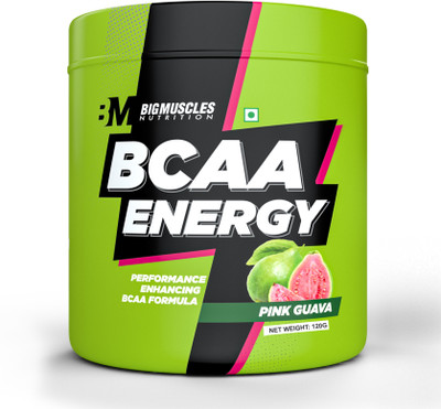 BIGMUSCLES NUTRITION BCAA Energy | Advanced Intra Workout with Rehydration Electrolytes, Taurine | BCAA(120 g, Pink Guava)