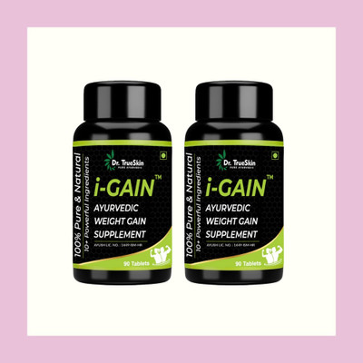 Dr.trueskin I Gain Tablets Daily Herbal Weight Aid ++ 2Pcs Nutrition Bars(180 Capsules, Unflavored)