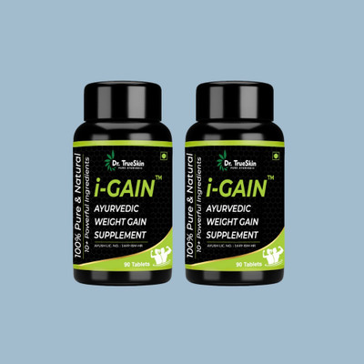 Dr.trueskin i-Gain Herbal Body Gainer Tablets for Strength ++ 2Pcs Nutrition Bars(180 Capsules, Unflavored)