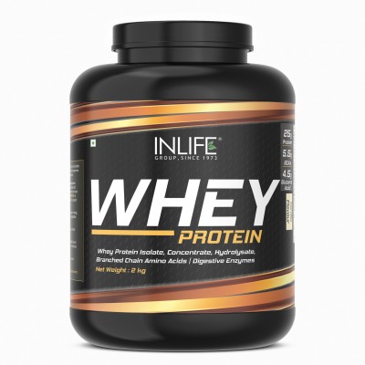 INLIFE Whey Protein Powder With Isolate Concentrate Hydrolysate- 2 kg (Vanilla) Whey Protein(2 kg, Vanilla)