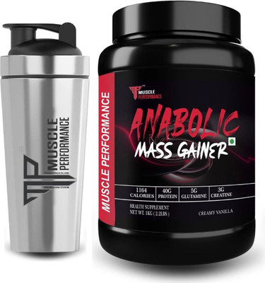 Muscle Performance Anabolic Mass Gainer With Steel Shaker 40g Protein, Added Vitamins Weight Gainers/Mass Gainers(1 kg, Creamy Vanilla)