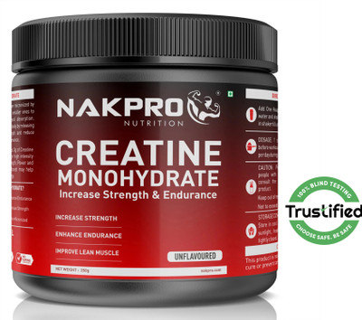 Nakpro Micronized Creatine Monohydrate Jar Trustified Certified, Supports Muscle Growth Creatine(250 g, Unflavoured)