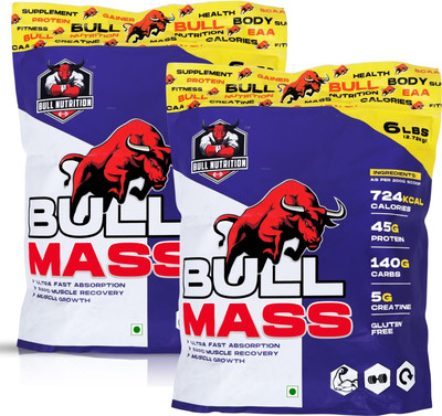 BULL NUTRITION bull mass gainer Muscle Recovery and Muscle Growth 6+6lbs Weight Gainers/Mass Gainers(5.44 kg, STRAWBERRY)
