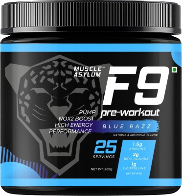 Muscle Asylum F9 Pre-Workout - 25 Servings BCAA(200 g, Blue Razz)