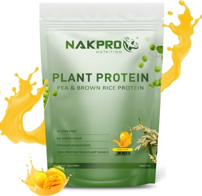 Nakpro Vegan Plant Protein Powder | Pea & Brown Rice Protein | 24g Protein, 4.6g BCAA | Plant-Based Protein(1 kg, Mango)