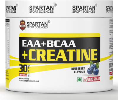 Spartan Sport Sciences EAA BCAA Creatine Pre Workout Supplement Energy Drink for Men Women EAA Essential Amino Acids 170 g Blueberry