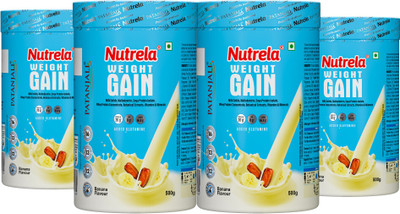 PATANJALI Nutrela Weight Gain Powder With 11 Natural HERBS, 500g (Pack of 4) Weight Gainers/Mass Gainers(2000 g, Banana)