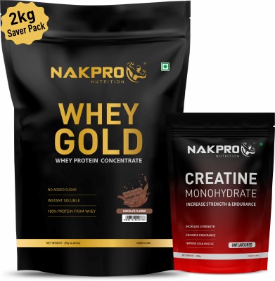 Nakpro Gold Whey Protein Concentrate-2Kg Chocolate + Creatine-250g Unflavored | Combo Whey Protein(2.25 kg, Chocolate)