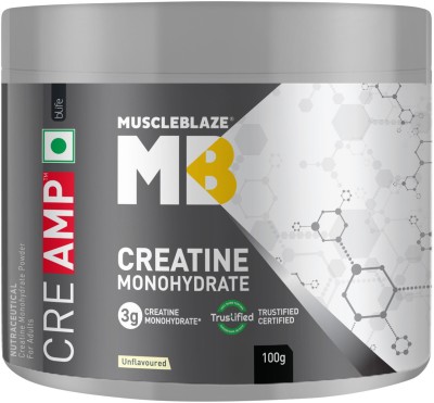 MUSCLEBLAZE Creatine Monohydrate CreAMP with CreAbsorb, Trustified Certified Creatine(100 g, Unflavored)