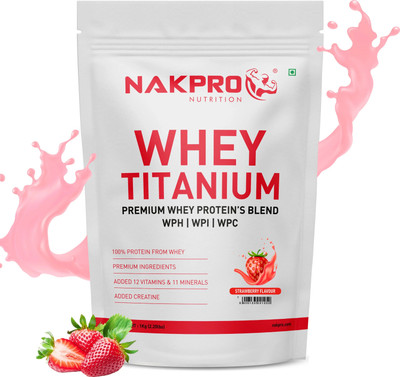 Nakpro TITANIUM Tri Blend Whey Protein Hydro, Isolate & Concentrate - 1 Kg Strawberry Whey Protein(1 kg, Strawberry)